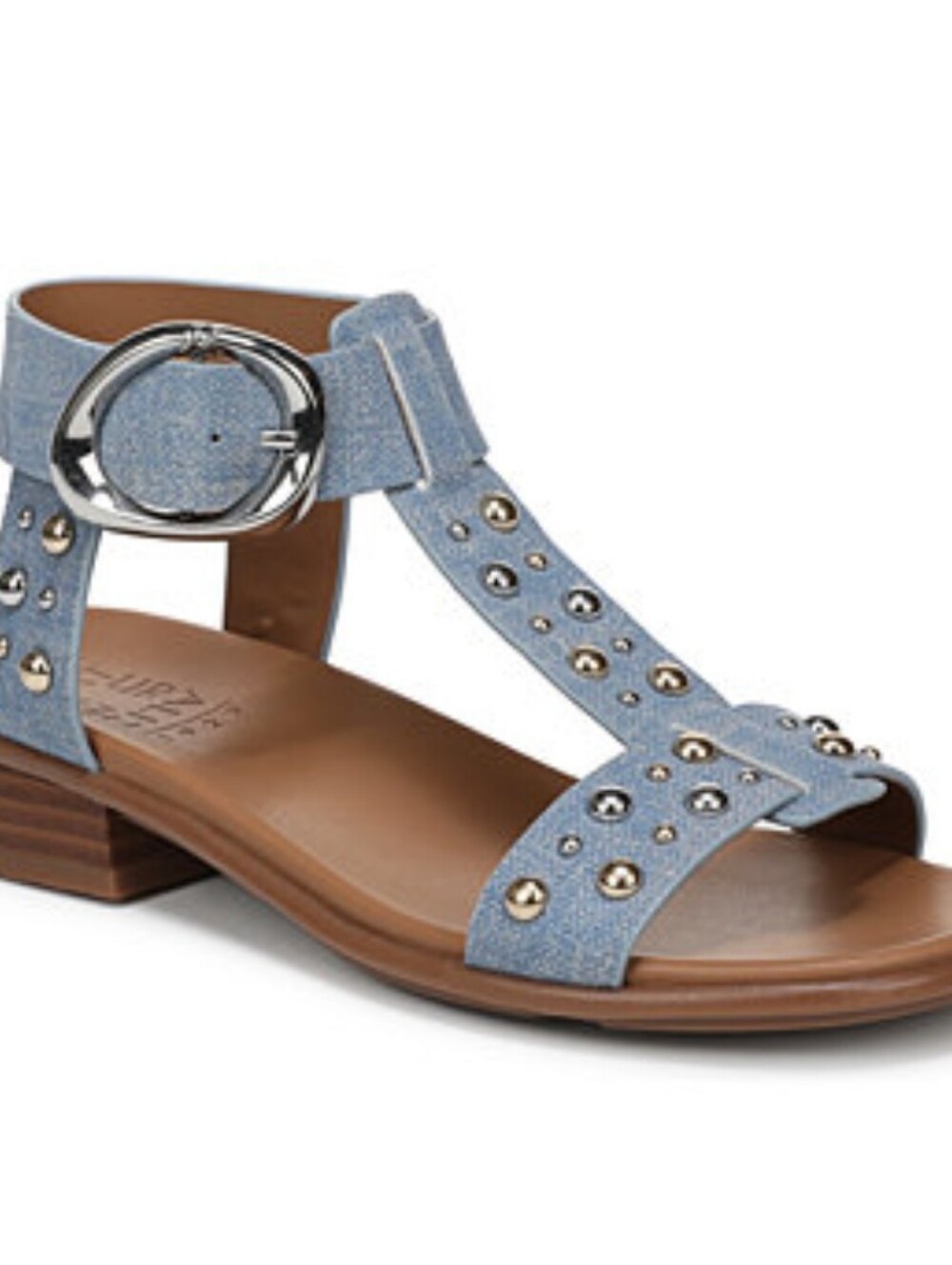 Naturalizer Brandy Stud Blue Denim Sandals Women's Size 8 Comfort T-Strap Low...